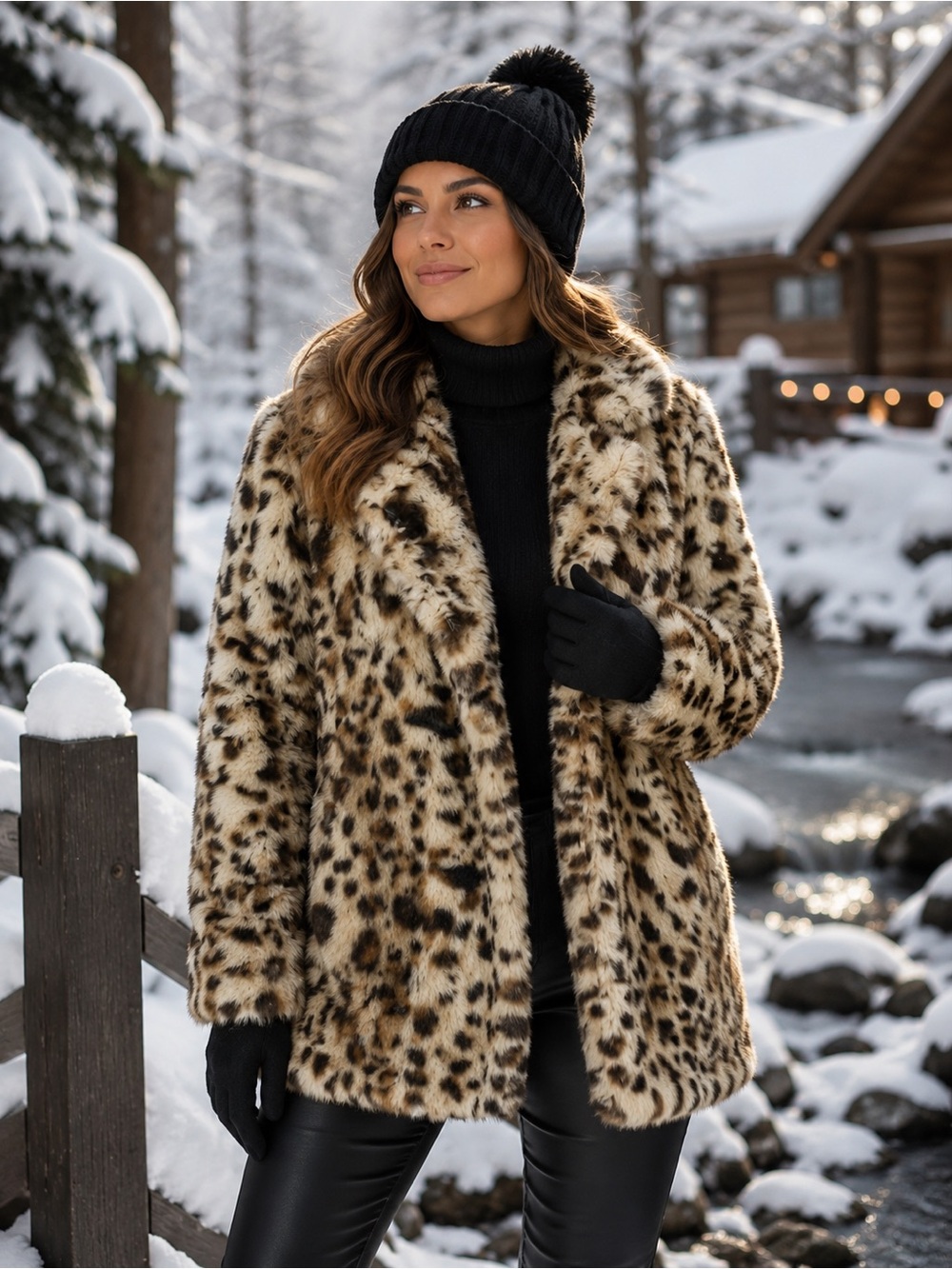 Leopard Print Faux Fur Teddy Jacket - Women's Winter Coat